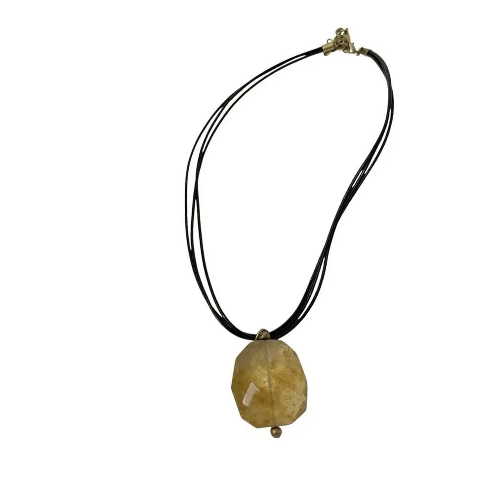 Talbots Necklace Yellow Glass Pendant Faceted Translucent Brown Multistrand Cord